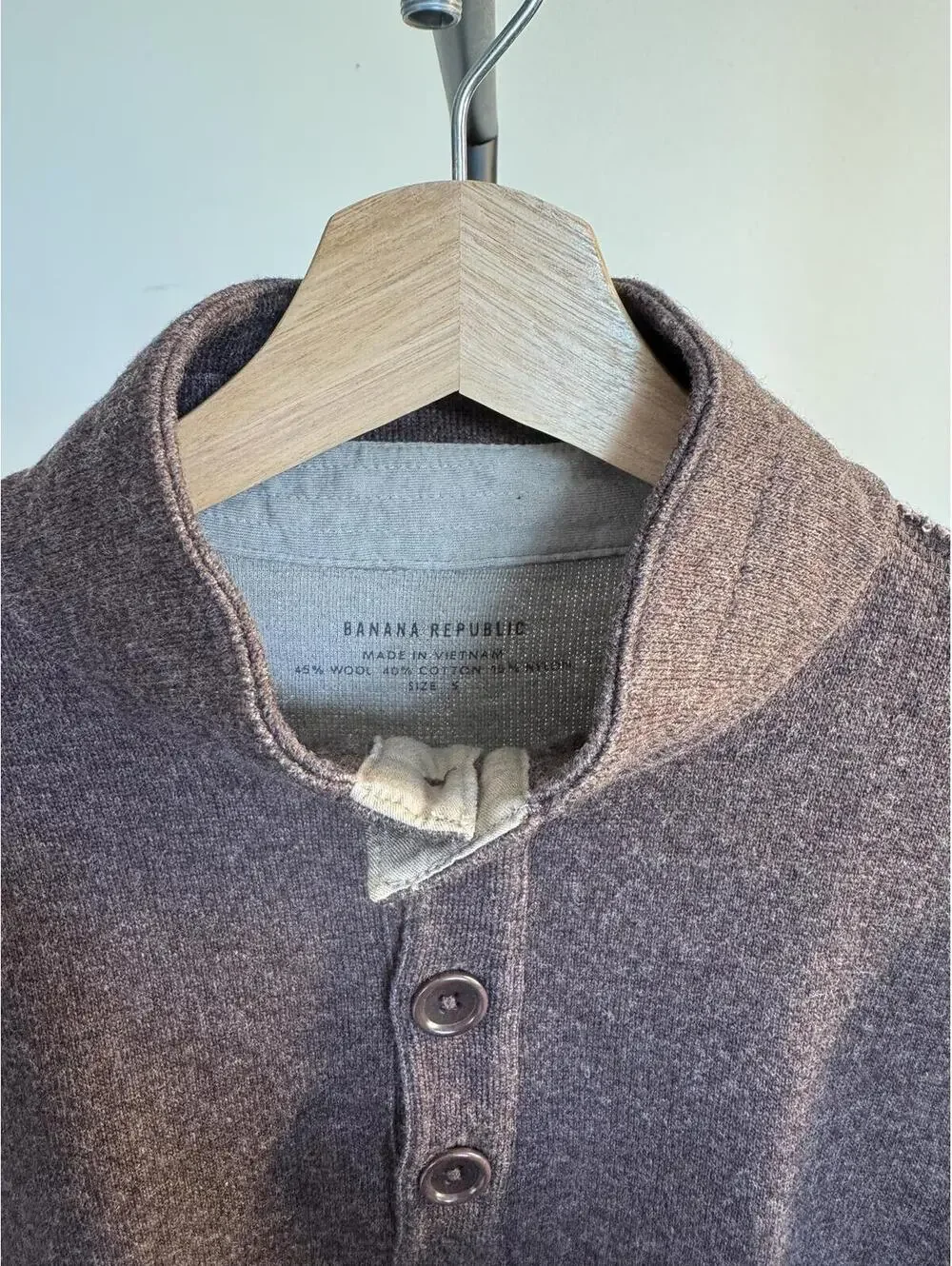 Brown Long Sleeve Buttoned Mock Neck Sweater